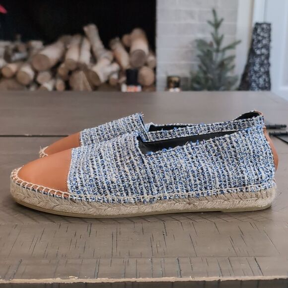 J. Mclaughlin Alexa Tweed and Leather Toe Espadrilles - Blue Cream Sz 9 - Picture 3 of 9